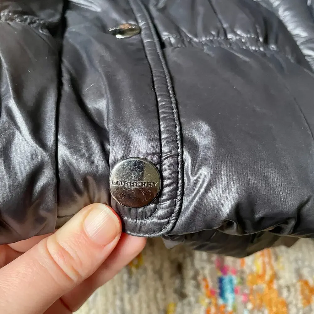 Burberry Black Goose Down Quilted Puffer Jacket sz M Medium Coat Shiny - Picture 4 of 12